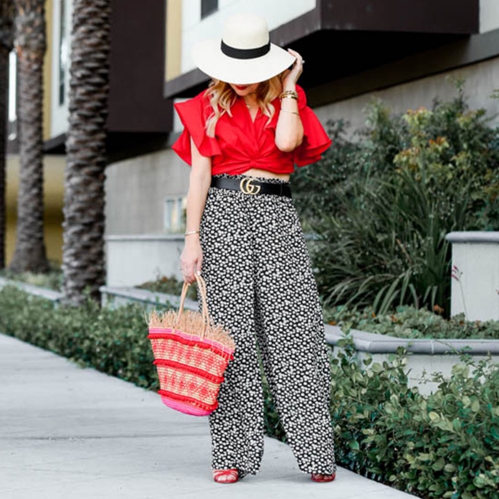 CeCe Mayfair Smocked Wide Leg Floral Pants NWT